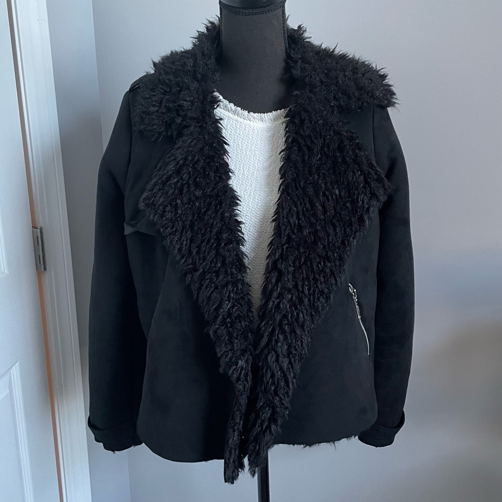 Jou Jou Black Faux Fur Trim Jacket